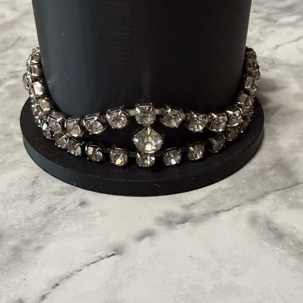 Vintage‎ 1950s Clear Rhinestone Double Strand Bracelet with Octagon Centerpiece